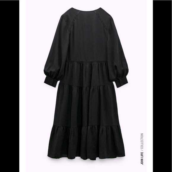 NWT Zara Black Textured Midi Long Sleeve Dress XS 0881/314 - Picture 3 of 5